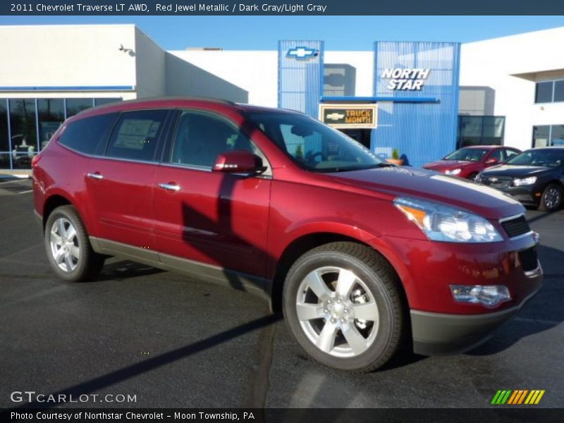 Red Jewel Metallic / Dark Gray/Light Gray 2011 Chevrolet Traverse LT AWD