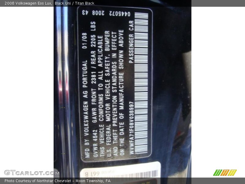 Black Uni / Titan Black 2008 Volkswagen Eos Lux