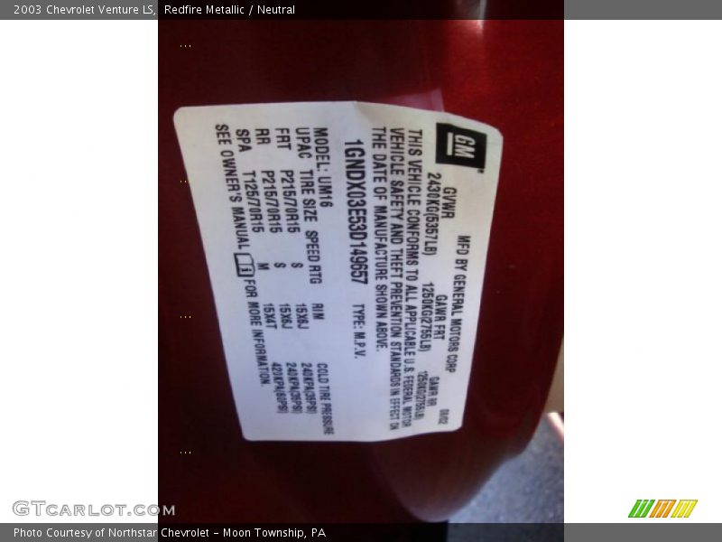 Redfire Metallic / Neutral 2003 Chevrolet Venture LS