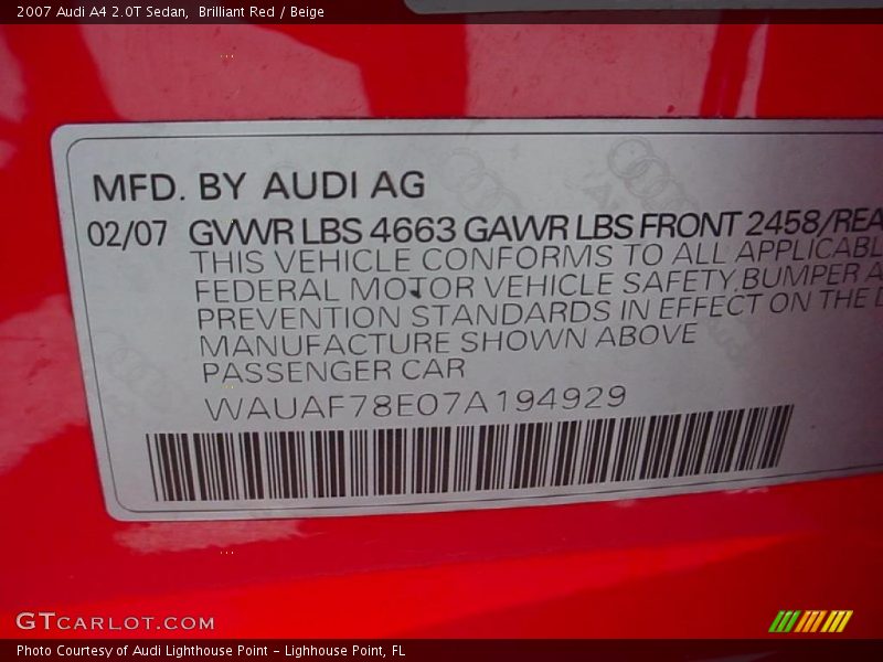 Brilliant Red / Beige 2007 Audi A4 2.0T Sedan