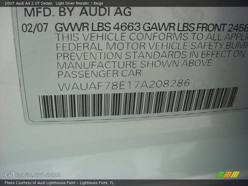 Light Silver Metallic / Beige 2007 Audi A4 2.0T Sedan
