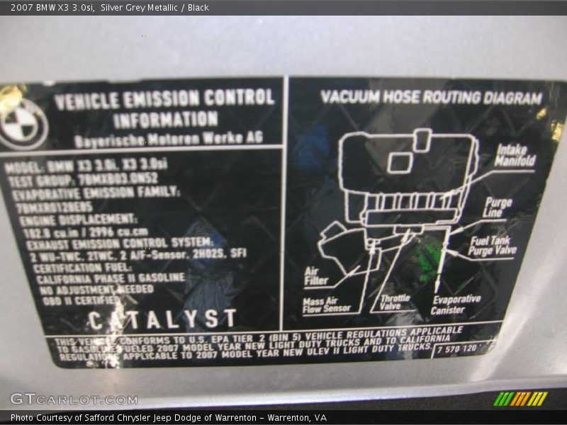 Silver Grey Metallic / Black 2007 BMW X3 3.0si