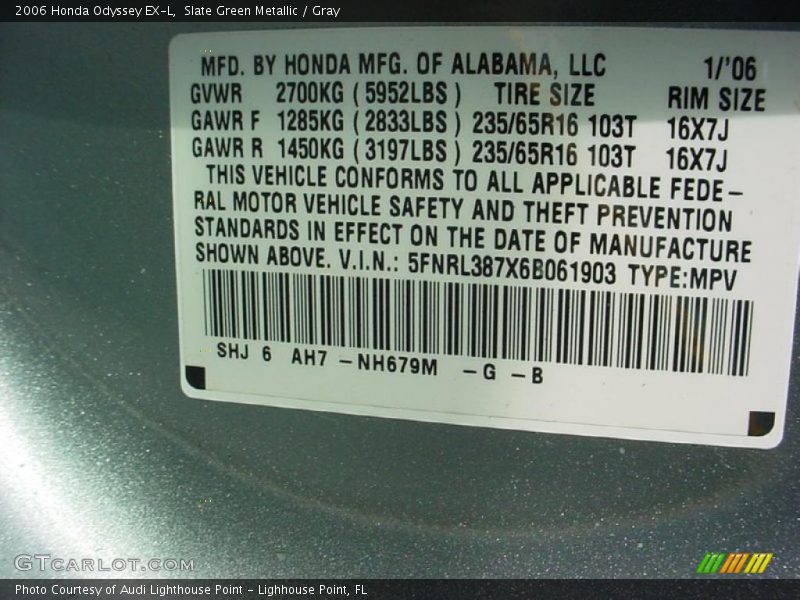 Slate Green Metallic / Gray 2006 Honda Odyssey EX-L