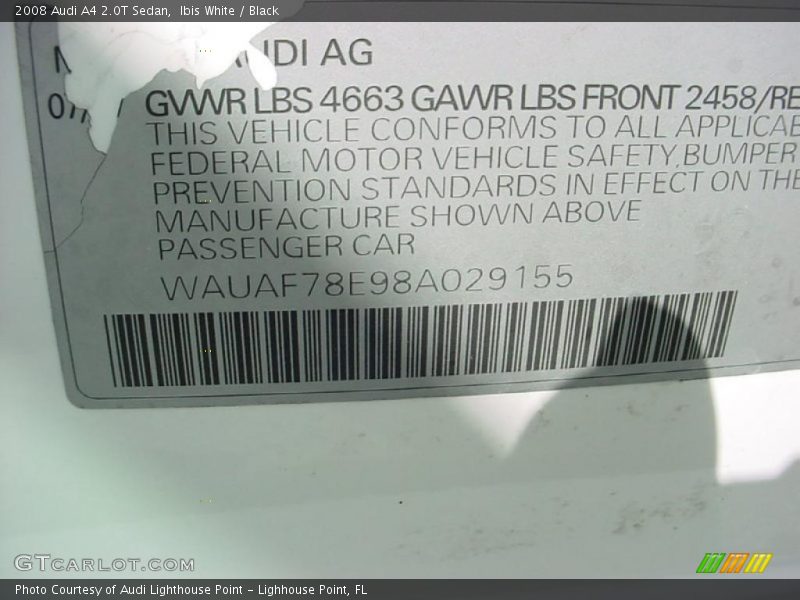 Ibis White / Black 2008 Audi A4 2.0T Sedan