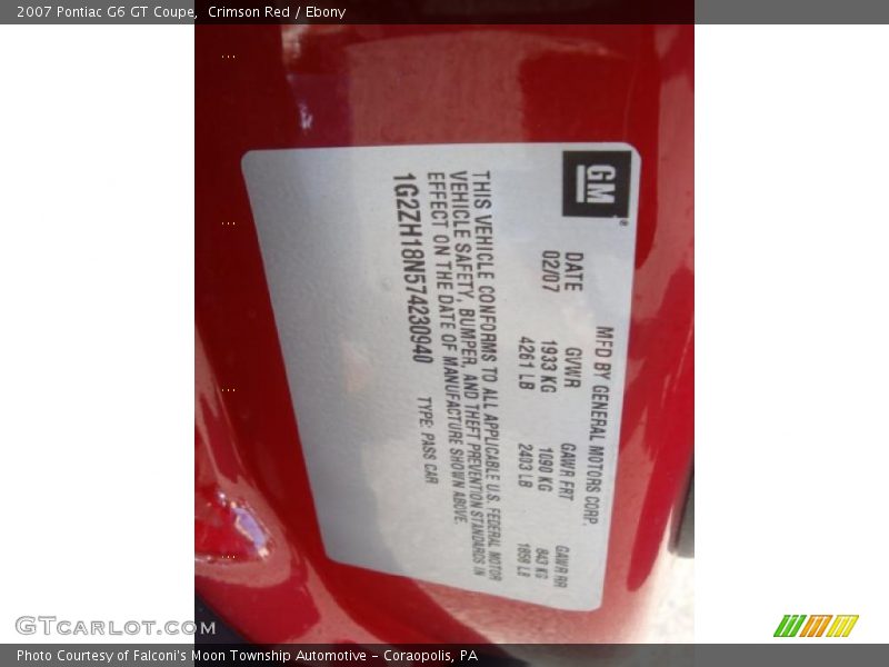 Crimson Red / Ebony 2007 Pontiac G6 GT Coupe