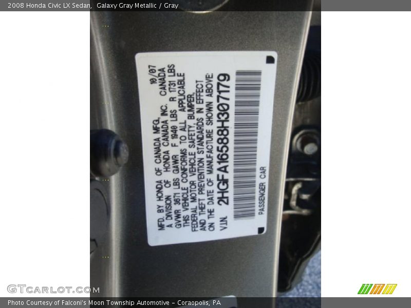 Galaxy Gray Metallic / Gray 2008 Honda Civic LX Sedan