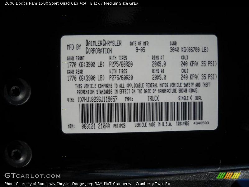 2006 Ram 1500 Sport Quad Cab 4x4 Black Color Code PX8
