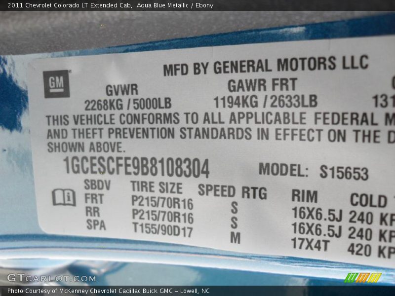 Info Tag of 2011 Colorado LT Extended Cab