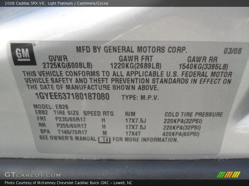 Light Platinum / Cashmere/Cocoa 2008 Cadillac SRX V6