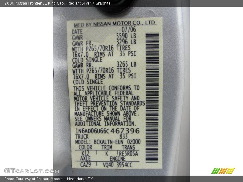 2006 Frontier SE King Cab Radiant Silver Color Code K12