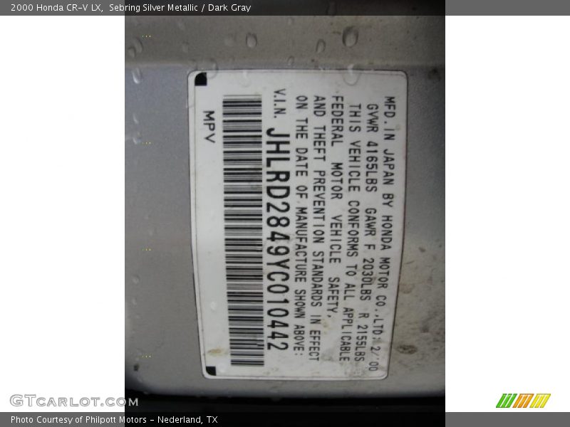 Sebring Silver Metallic / Dark Gray 2000 Honda CR-V LX