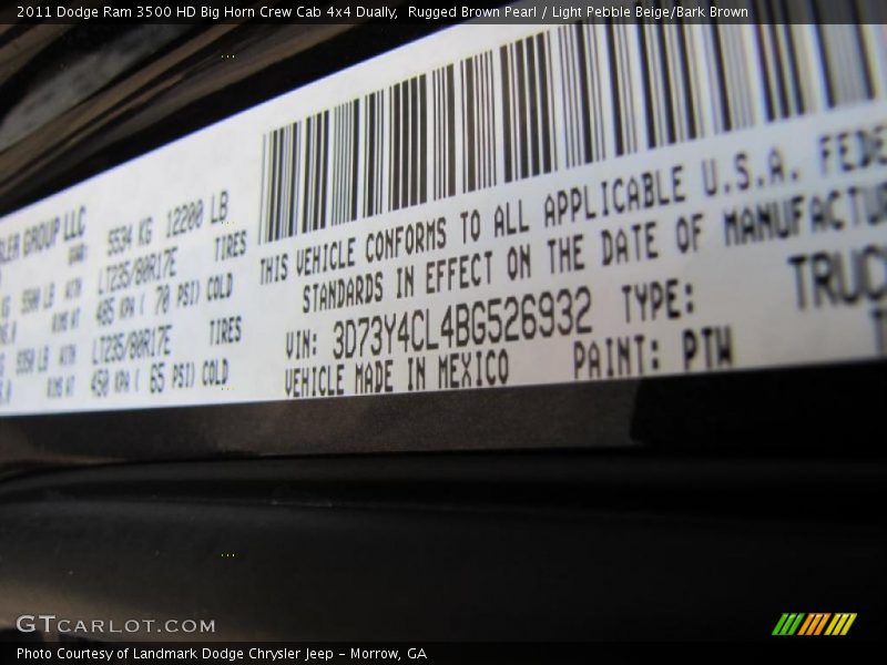 Rugged Brown Pearl / Light Pebble Beige/Bark Brown 2011 Dodge Ram 3500 HD Big Horn Crew Cab 4x4 Dually