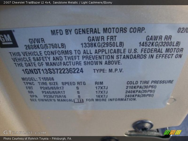 Sandstone Metallic / Light Cashmere/Ebony 2007 Chevrolet TrailBlazer LS 4x4