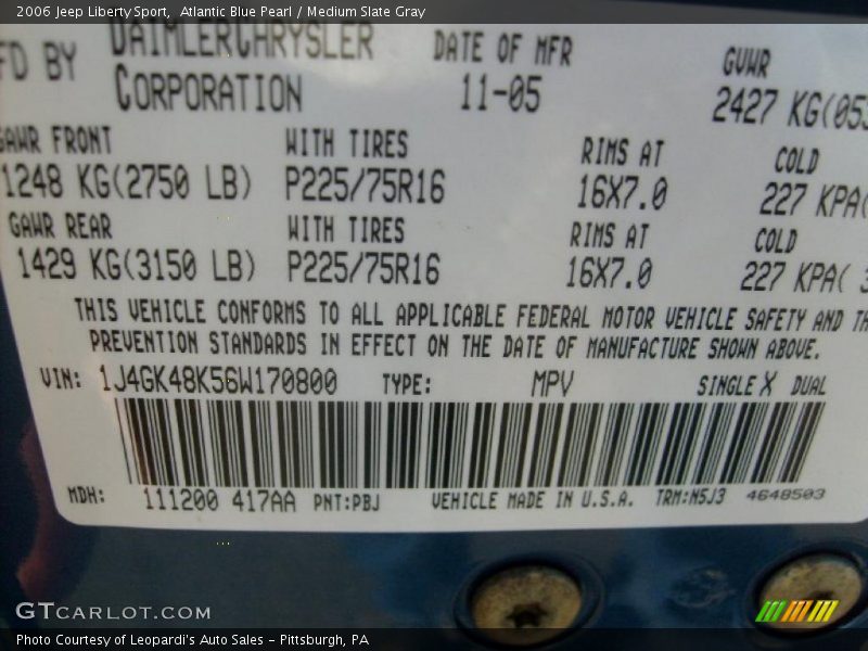 Atlantic Blue Pearl / Medium Slate Gray 2006 Jeep Liberty Sport