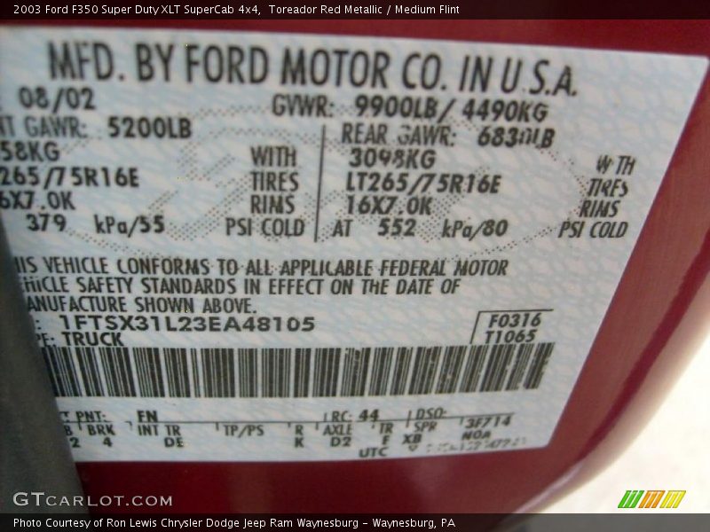 Toreador Red Metallic / Medium Flint 2003 Ford F350 Super Duty XLT SuperCab 4x4