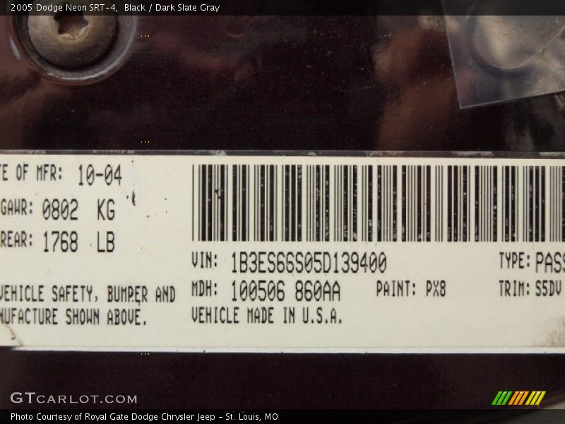 Black / Dark Slate Gray 2005 Dodge Neon SRT-4