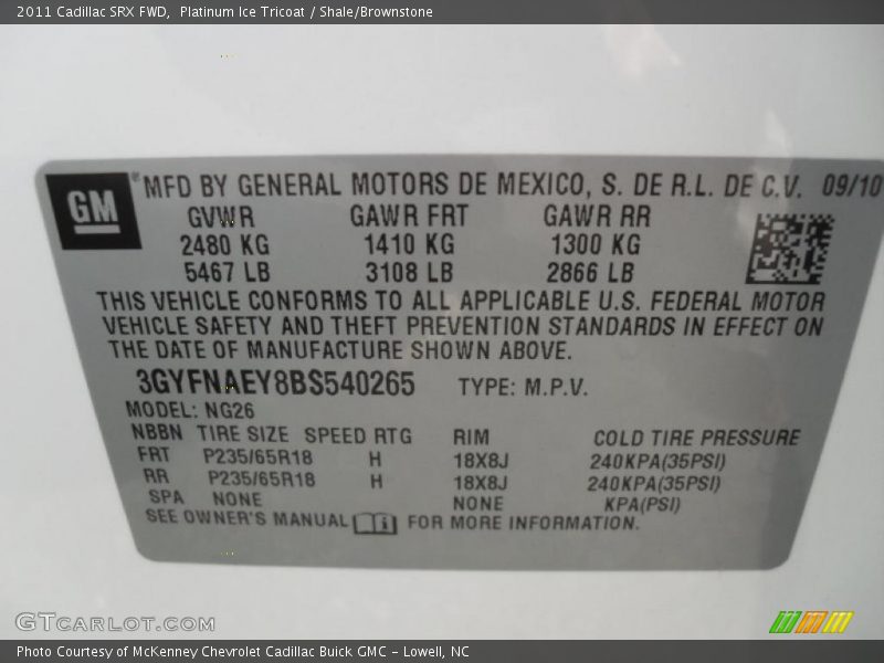 Platinum Ice Tricoat / Shale/Brownstone 2011 Cadillac SRX FWD