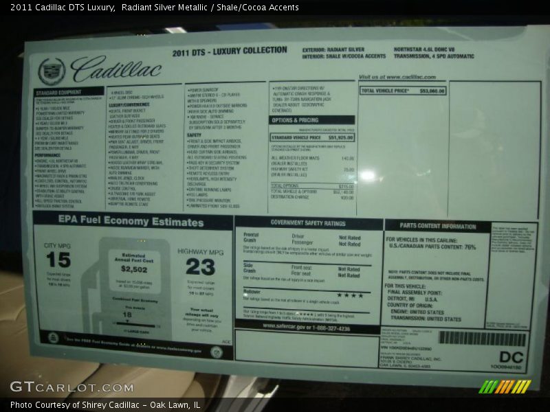 Radiant Silver Metallic / Shale/Cocoa Accents 2011 Cadillac DTS Luxury