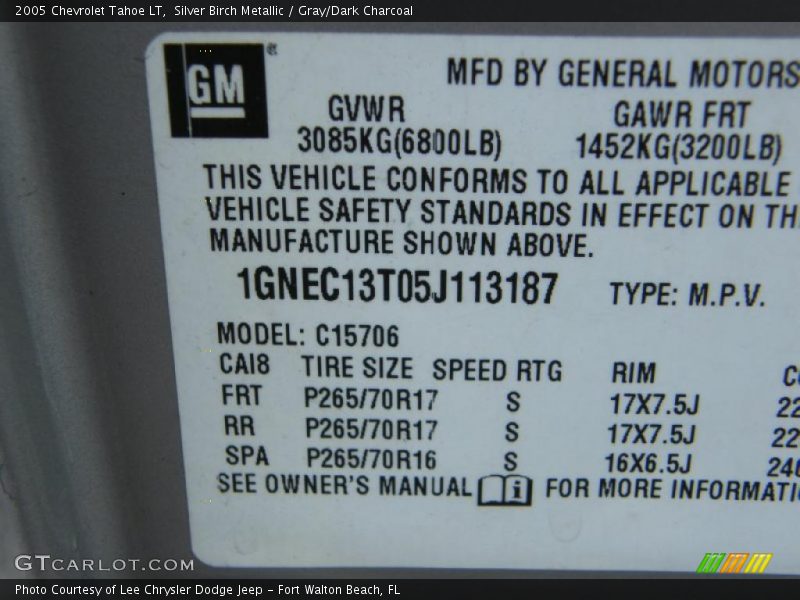 Silver Birch Metallic / Gray/Dark Charcoal 2005 Chevrolet Tahoe LT