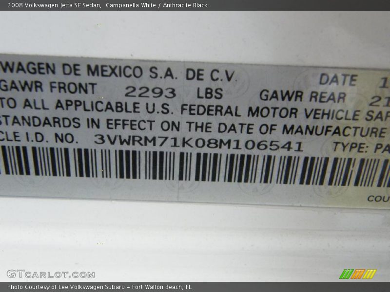 Campanella White / Anthracite Black 2008 Volkswagen Jetta SE Sedan