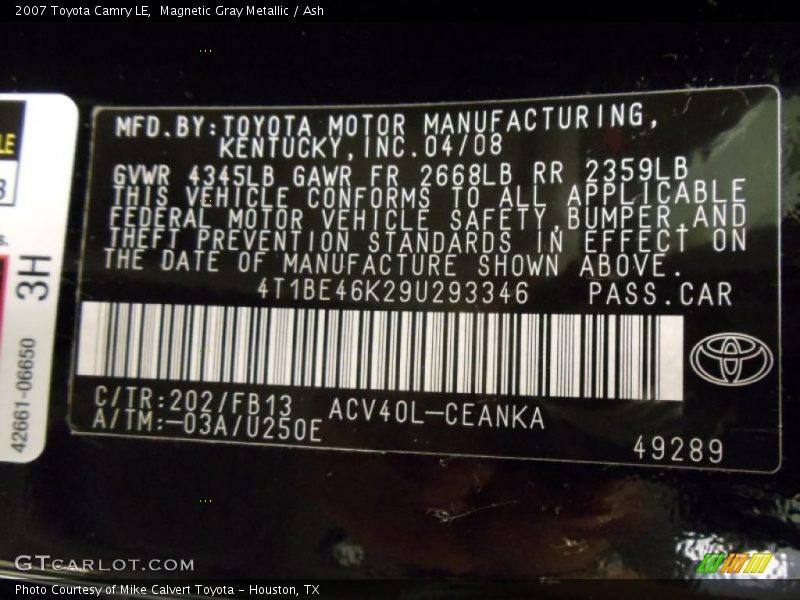 Magnetic Gray Metallic / Ash 2007 Toyota Camry LE