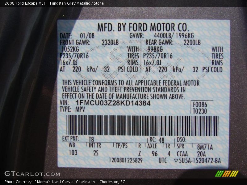 Tungsten Grey Metallic / Stone 2008 Ford Escape XLT