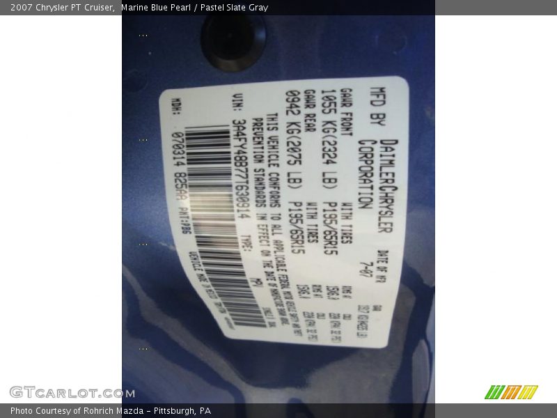Marine Blue Pearl / Pastel Slate Gray 2007 Chrysler PT Cruiser