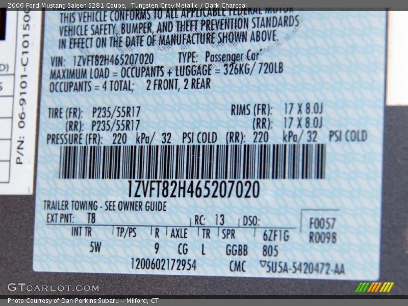 2006 Mustang Saleen S281 Coupe Tungsten Grey Metallic Color Code T8
