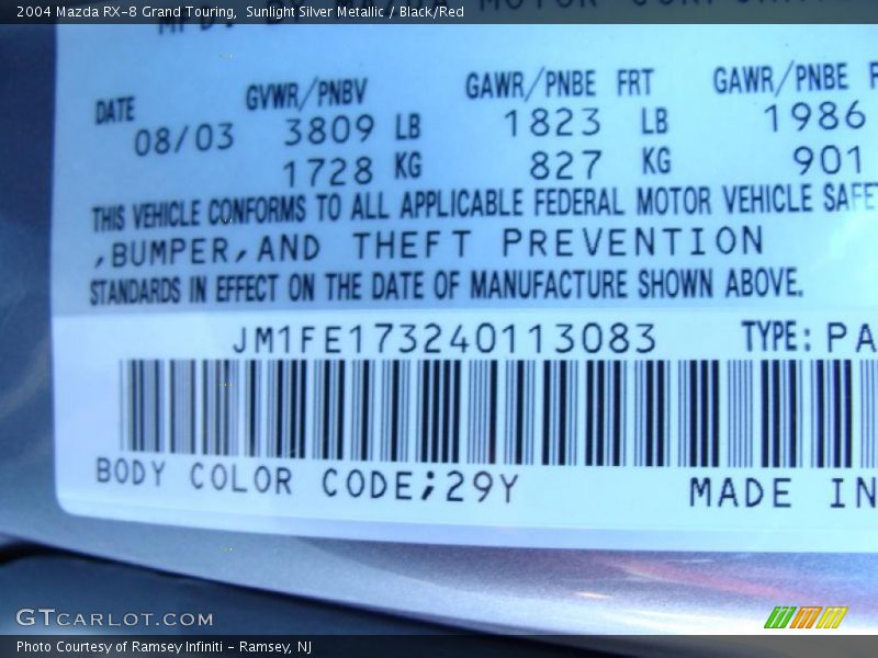 Sunlight Silver Metallic / Black/Red 2004 Mazda RX-8 Grand Touring