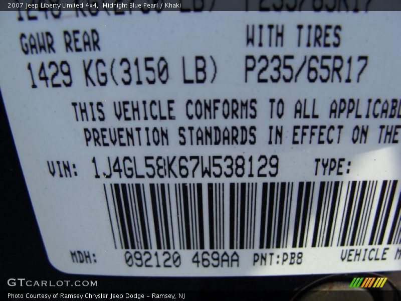 Midnight Blue Pearl / Khaki 2007 Jeep Liberty Limited 4x4