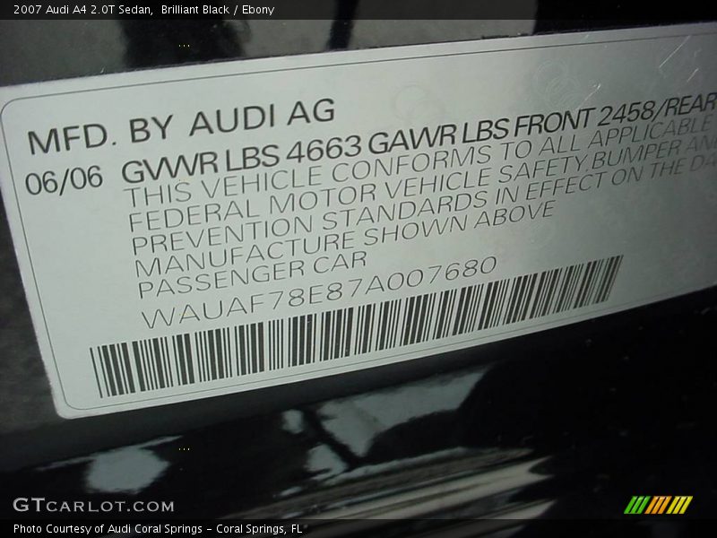 Brilliant Black / Ebony 2007 Audi A4 2.0T Sedan