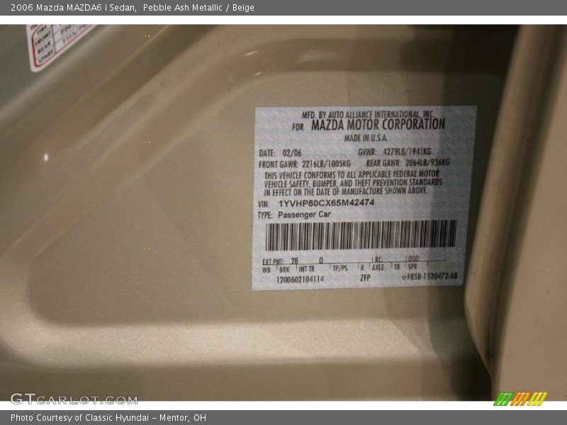 Pebble Ash Metallic / Beige 2006 Mazda MAZDA6 i Sedan