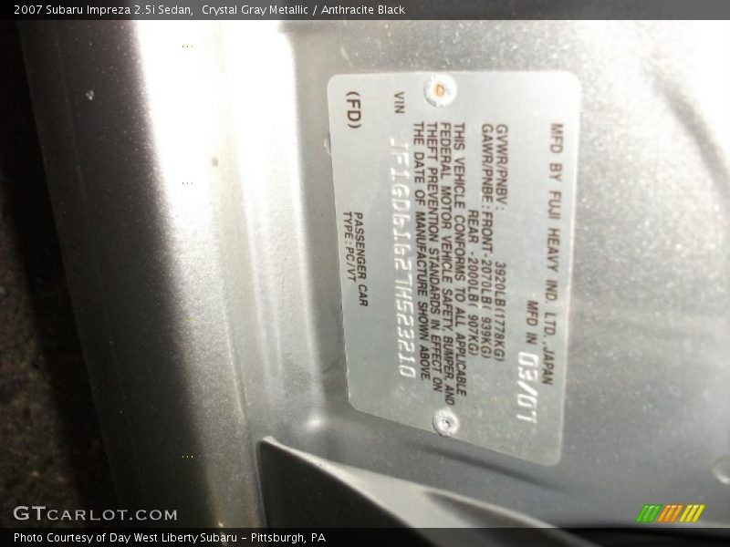 Crystal Gray Metallic / Anthracite Black 2007 Subaru Impreza 2.5i Sedan