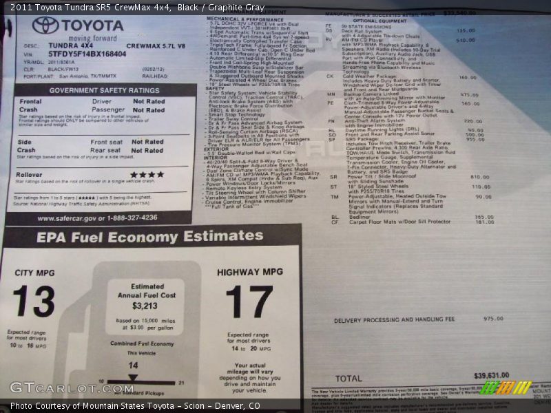  2011 Tundra SR5 CrewMax 4x4 Window Sticker