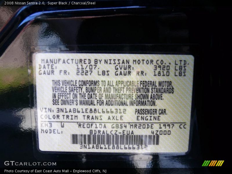 Super Black / Charcoal/Steel 2008 Nissan Sentra 2.0