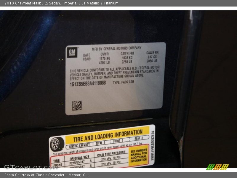 Imperial Blue Metallic / Titanium 2010 Chevrolet Malibu LS Sedan