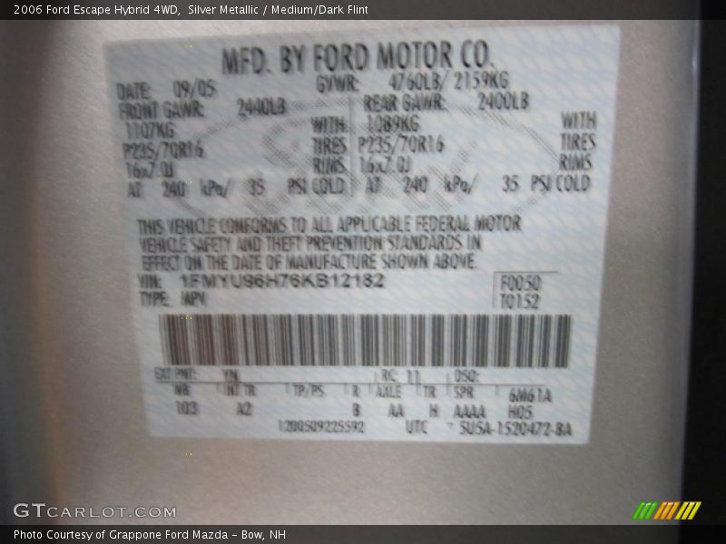 Silver Metallic / Medium/Dark Flint 2006 Ford Escape Hybrid 4WD