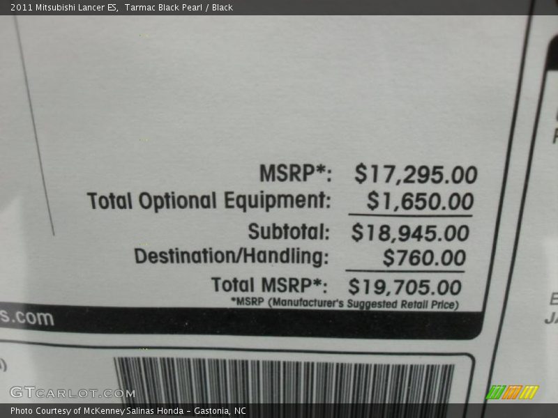  2011 Lancer ES Window Sticker