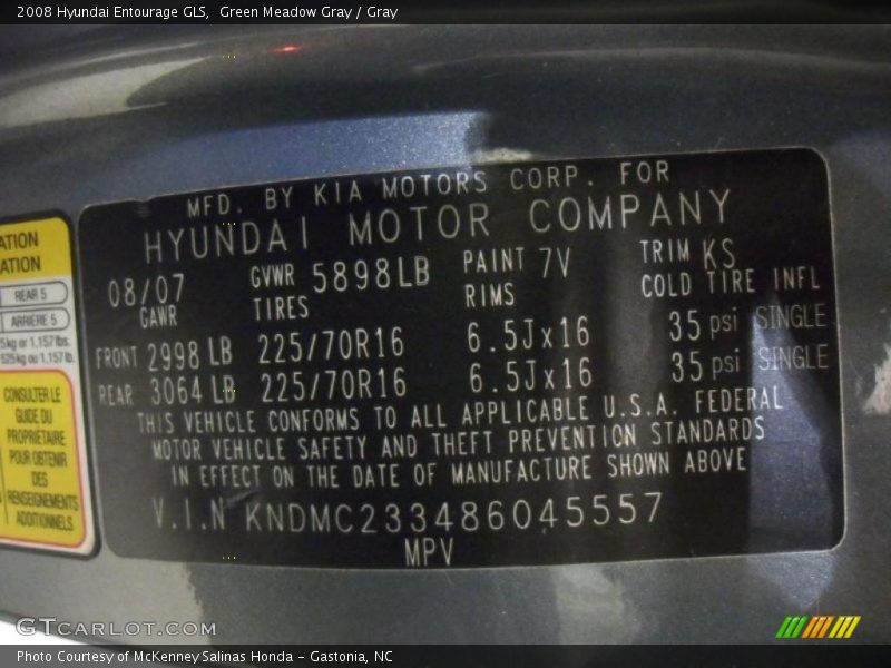 Green Meadow Gray / Gray 2008 Hyundai Entourage GLS