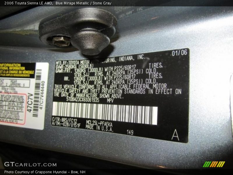 Blue Mirage Metallic / Stone Gray 2006 Toyota Sienna LE AWD