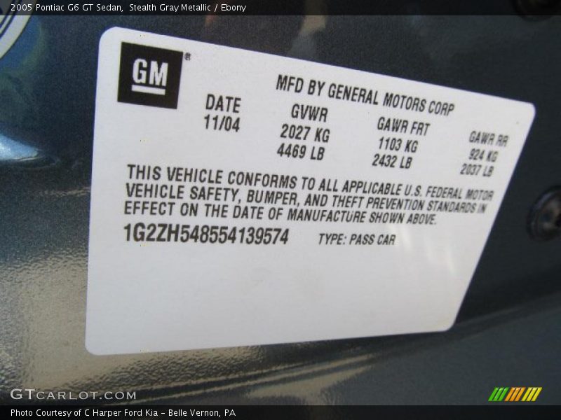 Info Tag of 2005 G6 GT Sedan