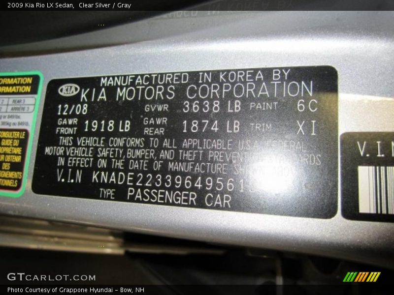 Clear Silver / Gray 2009 Kia Rio LX Sedan