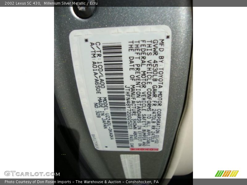 Info Tag of 2002 SC 430