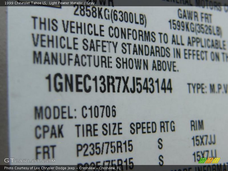 Light Pewter Metallic / Gray 1999 Chevrolet Tahoe LS