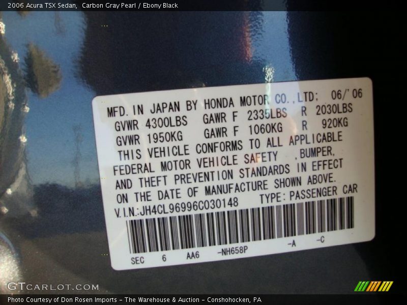 Carbon Gray Pearl / Ebony Black 2006 Acura TSX Sedan