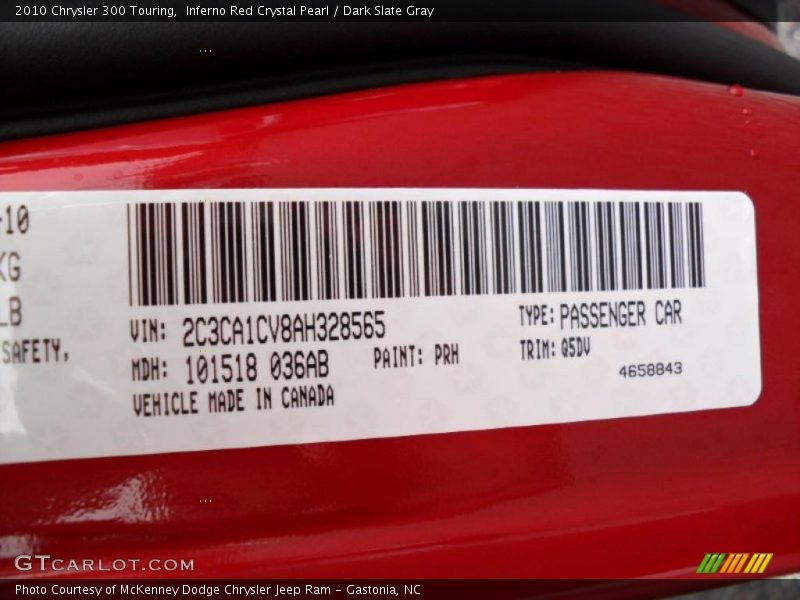 2010 300 Touring Inferno Red Crystal Pearl Color Code PRH