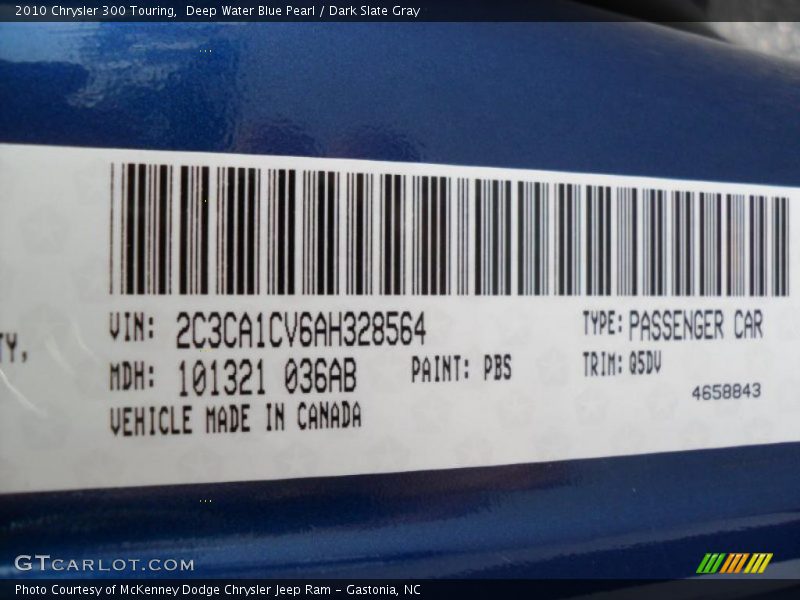 2010 300 Touring Deep Water Blue Pearl Color Code PBS