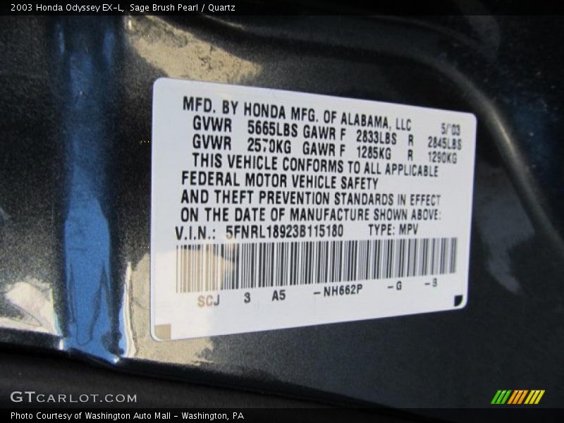 Sage Brush Pearl / Quartz 2003 Honda Odyssey EX-L