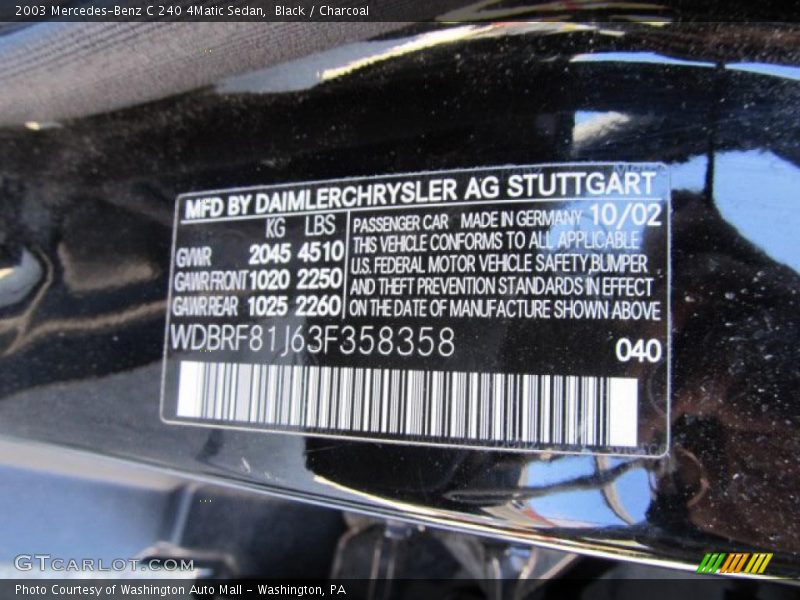 Black / Charcoal 2003 Mercedes-Benz C 240 4Matic Sedan