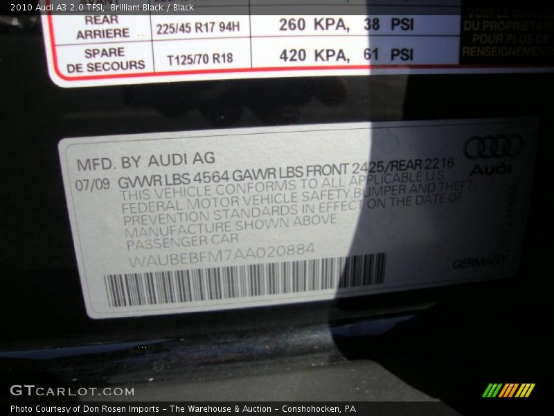 Brilliant Black / Black 2010 Audi A3 2.0 TFSI
